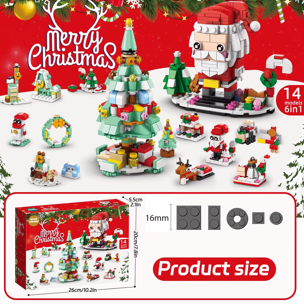 HUIQIBAO Christmas Tree Santa Claus Countdown 12Days Model Building Blocks DIY 6IN1 Set Elk Bricks Toys for Children Adult Gift