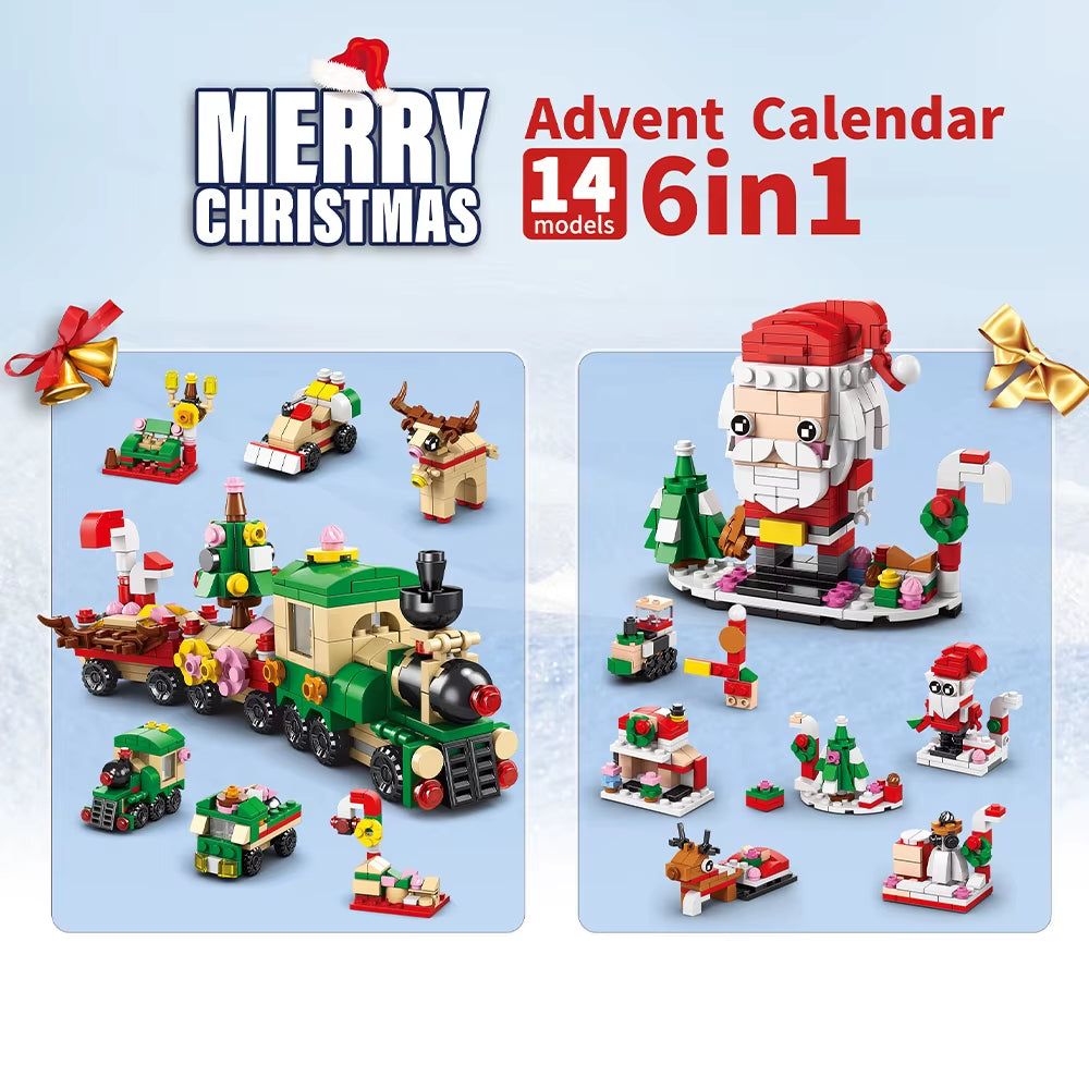 HUIQIBAO Christmas Tree Santa Claus Countdown 12Days Model Building Blocks DIY 6IN1 Set Elk Bricks Toys for Children Adult Gift