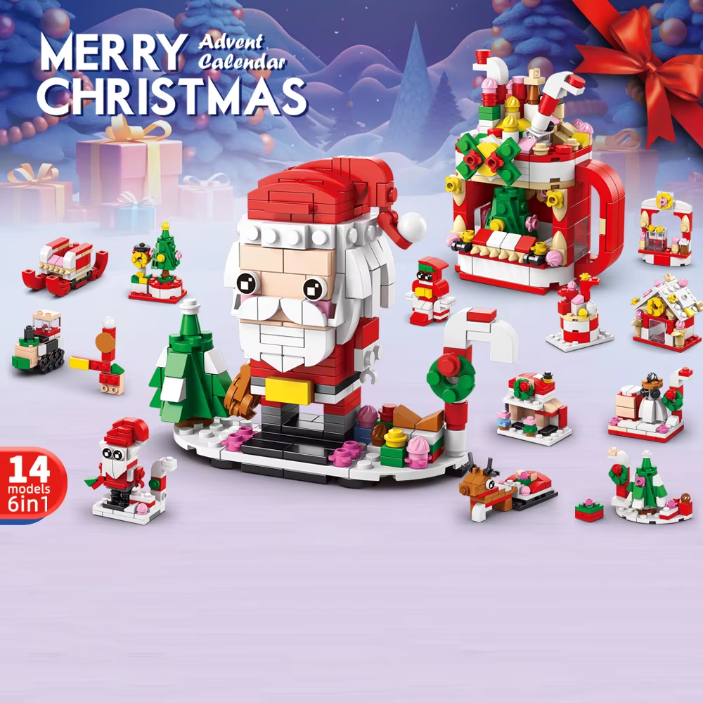 HUIQIBAO Christmas Tree Santa Claus Countdown 12Days Model Building Blocks DIY 6IN1 Set Elk Bricks Toys for Children Adult Gift